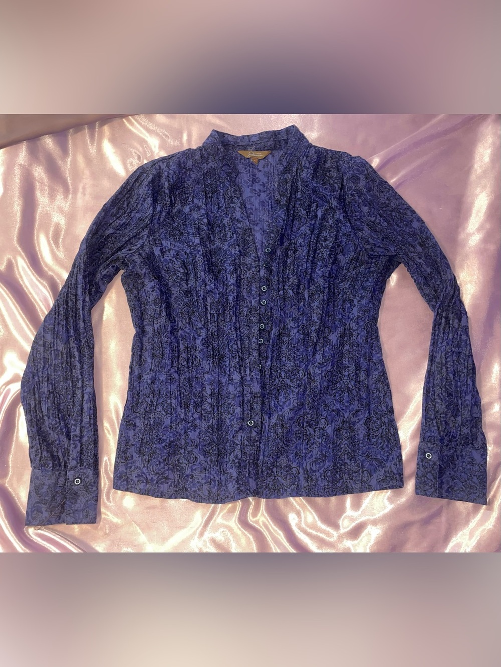 Jessica Navy Blue Patterned Button-Down Shirt